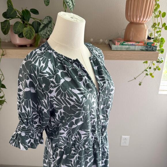 GAP Floral Midi Dress XS Puff Half Sleeve Cinched Waist  Cottagecore Lighweight - Picture 5 of 10